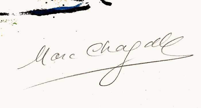 Marc Chagall signature, Sur la Terre des Dieux (In the Land of the Gods): Theocritus, 1967