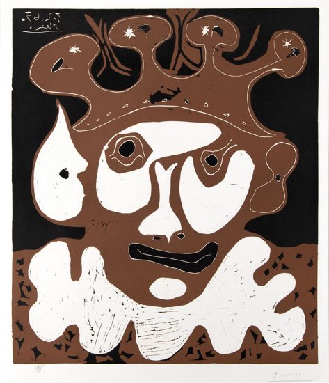 Pablo Picasso Linocut, Tête de Bouffon, Carnaval (Jester's Head, Carnival), 1965