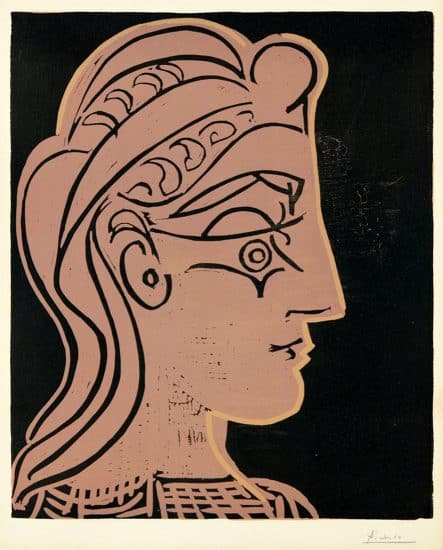 Pablo Picasso Linocut, Tête de femme de profil (Head of a Woman in Profile), 1959