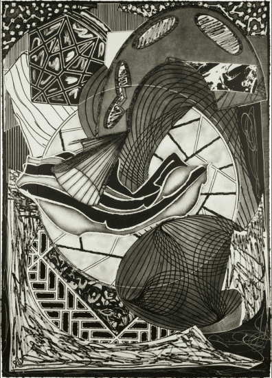Frank Stella Etching, The Cabin, Ahab and Starbuck, from Moby Dick Engravings, 1991