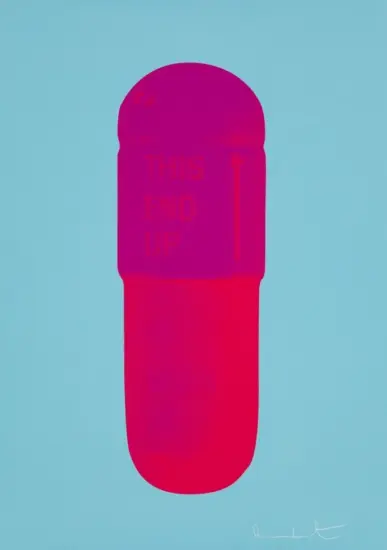 Damien Hirst Screen Print, The Cure (deep sky blue, electric purple, lipstick red), 2014