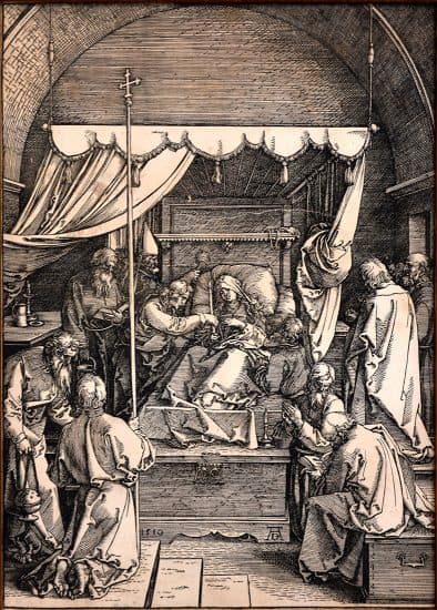 Albrecht Dürer Woodcut, The Death of the Virgin, from The Life of the Virgin, c. 1504