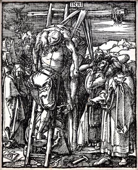 Albrecht Dürer Woodcut, The Deposition or The Descent from the Cross (The Small Passion), 1612