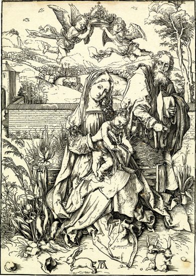 Albrecht Dürer Woodcut, The Holy Family with the Three Hares, c. 1496