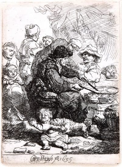 Rembrandt Etching, The Pancake Woman, c. 1635