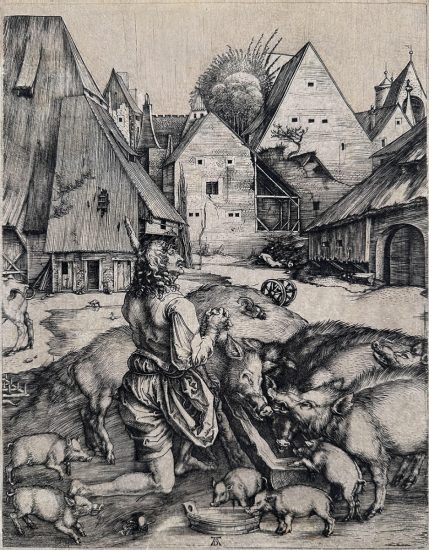 Albrecht Dürer Engraving, The Prodigal Son Amid the Swine, c. 1496