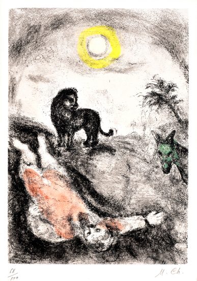 Marc Chagall Etching, Prophète Tué par un Lion (The Prophet Killed by a Lion), from the Bible, 1958