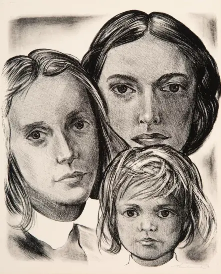 Wayne Thiebaud Lithograph, Three Generations of Women, 1950