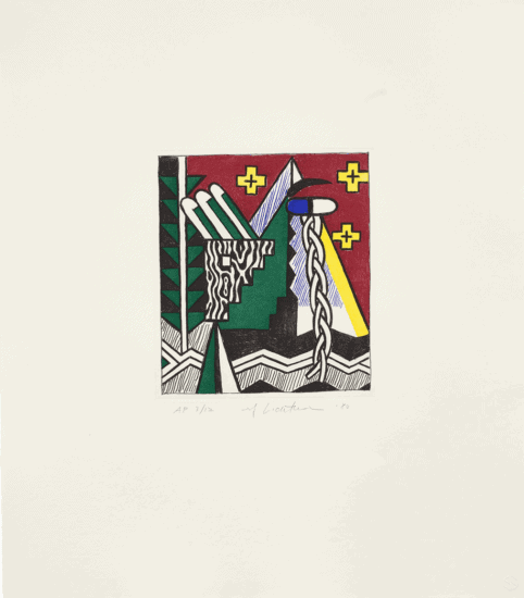 Roy Lichtenstein Etching and Aquatint, Two Figures with Teepee, 1980