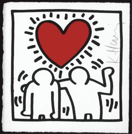 Keith Haring Two Figures with Red Heart, 1987 (image 1)