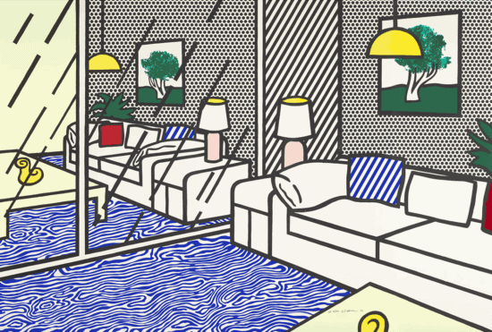 Roy Lichtenstein Screen Print, Wallpaper with Blue Floor Interior, 1992