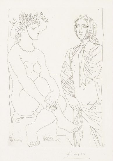 Pablo Picasso Etching, Femme assise au Chapeau et Femme debout drapée, 1934