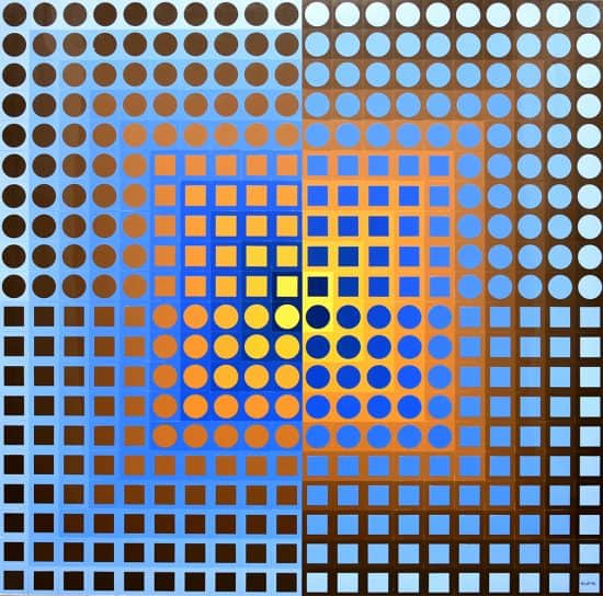 Victor Vasarely Mixed, Zoeld Blue/Yellow, 1975