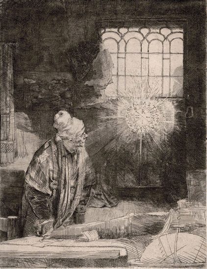Rembrandt Etching, Faust, c. 1652