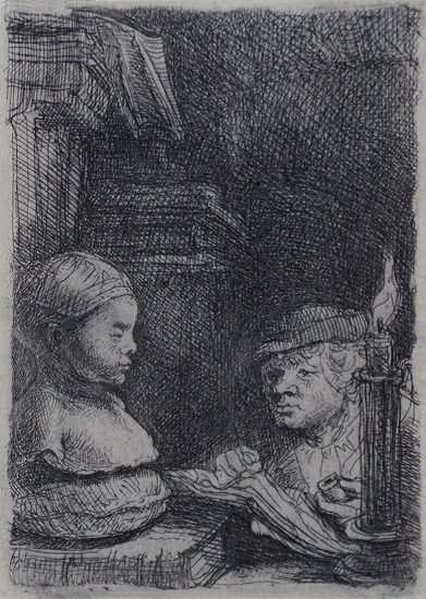 Rembrandt Etching, Man Drawing from a Cast, 1641