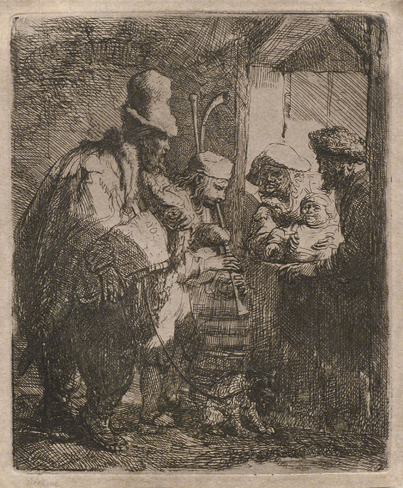 Rembrandt print, The Strolling Musicians, c. 1635 (image 1)