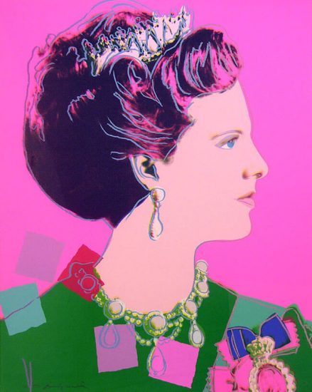 Andy Warhol Screen Print, Queen Margrethe II of Denmark from the Reigning Queens Royal Edition with Diamond Dust of 1985 (Pink)