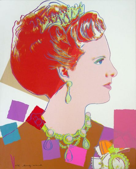Andy Warhol Screen Print, Queen Margrethe II of Denmark from the Reigning Queens Royal Edition with Diamond Dust of 1985 (White)
