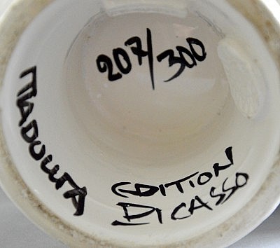 Picasso ceramic edition numbers in detail with inscriptions